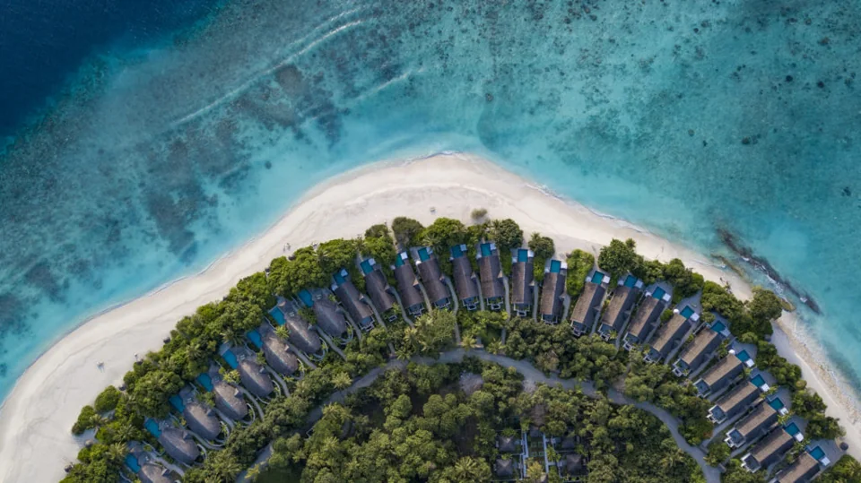 Aerial view of Furaveri Maldives, the island featured in this offer