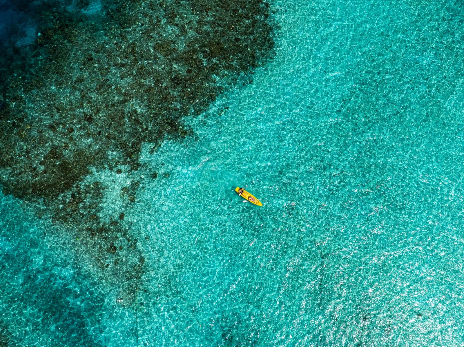 Kayaking beside the house reef at Embudu Village