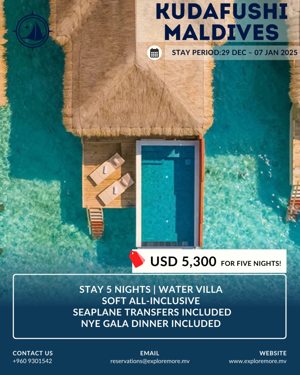 Kudafushi Maldives NYE 5-night water villa package