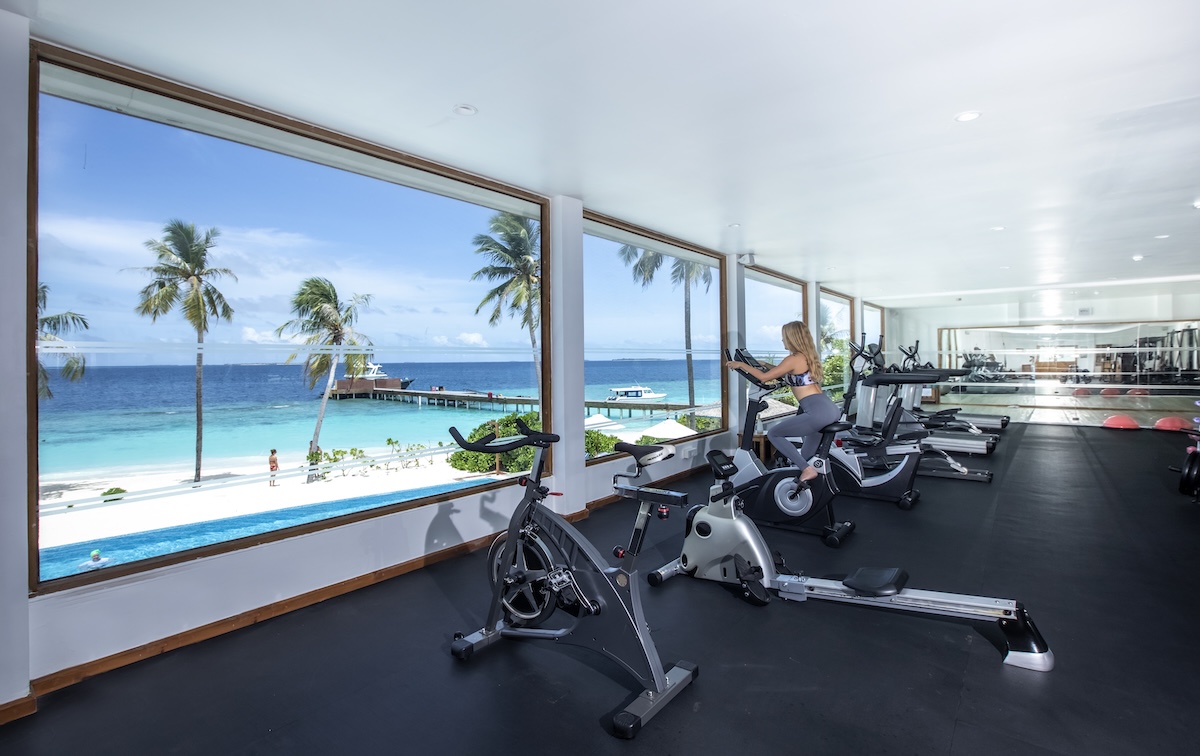 Reethi Faru fitness centre with ocean view