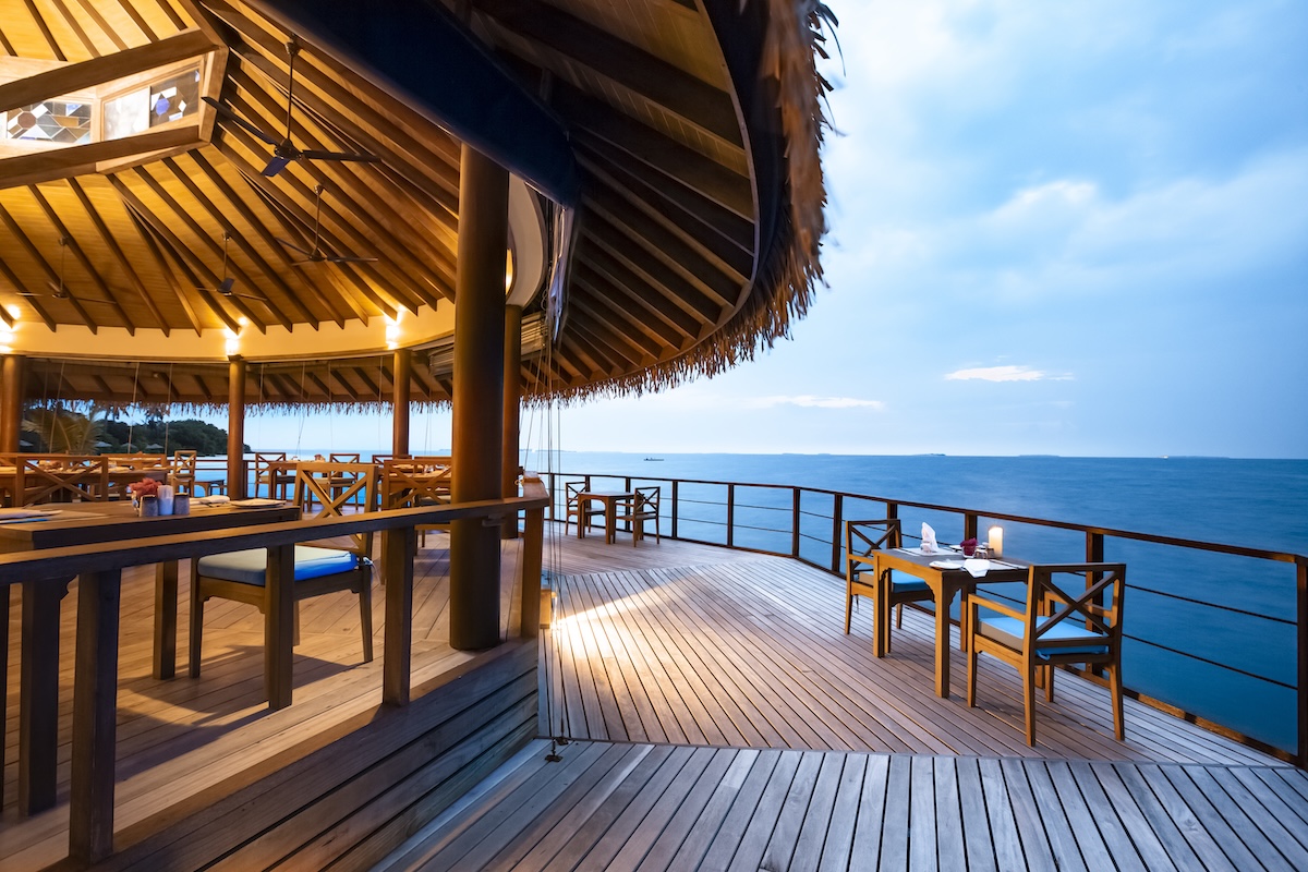 Dhiyavaru Bar and Restaurant over the water at Reethi Faru
