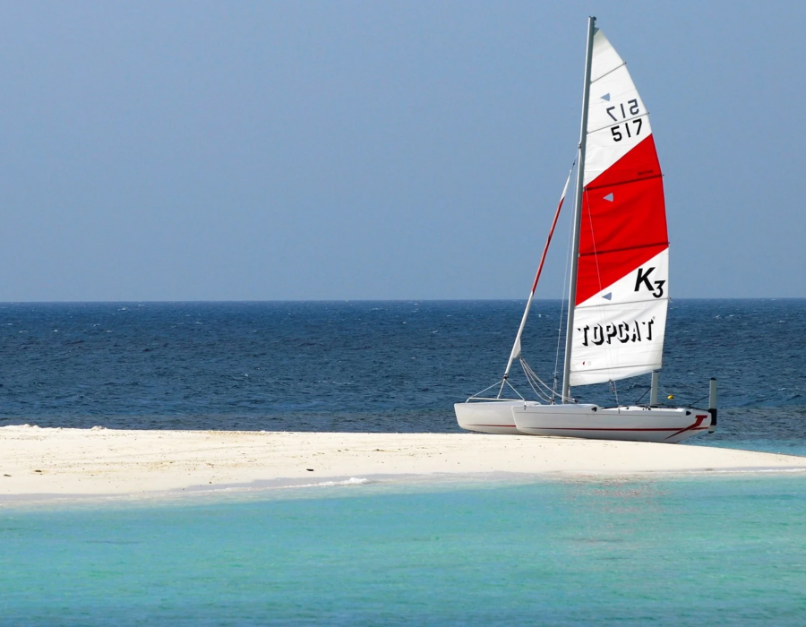 Catamaran sailing from a Maldivian island