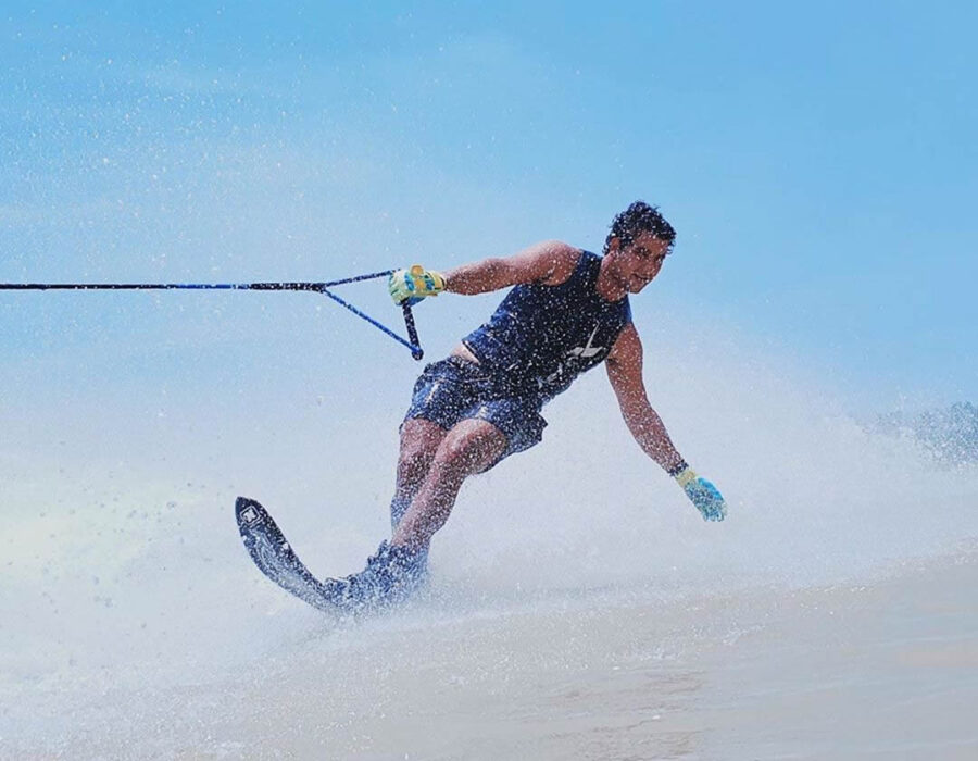 Guest wakeboarding on the lagoon