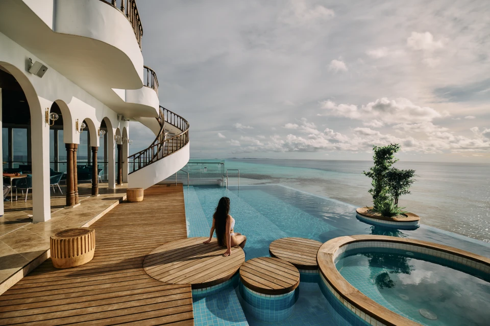Rooftop pool and ocean view at Stone Hotels, Dhiffushi
