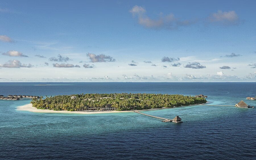 Aerial view of Velaa Private Island in Noonu Atoll